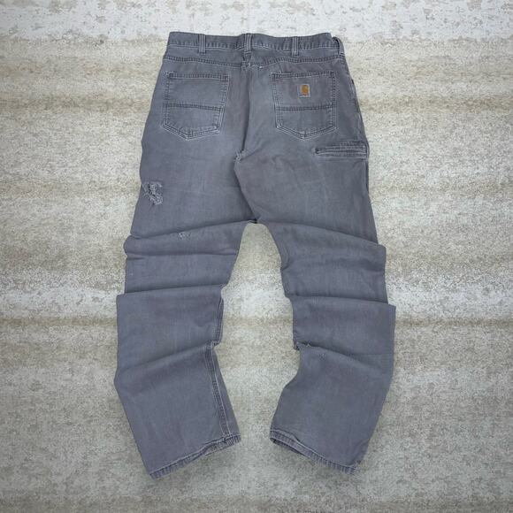 Carhartt Carpenter Pants Grey Cotton Canvas Relaxed Fit White Logo Distressed - Picture 1 of 7